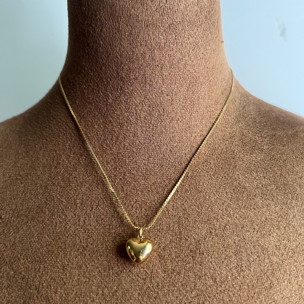 Vintage Napier Vintage Gold Tone Puffy Heart Pendant Necklace 16" Cottagecore